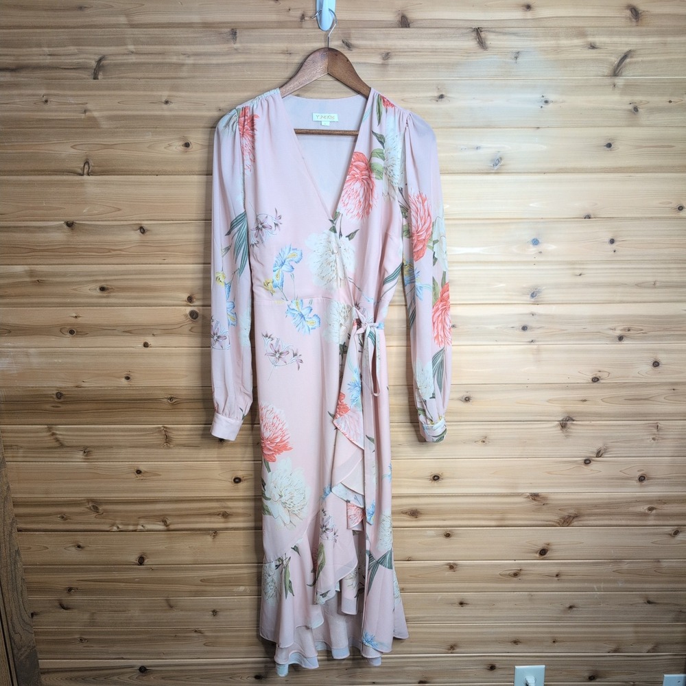Yumi Kim Casanova Wrap Dress Forever Yours Cameo Pink Floral Midi Large DR-17111